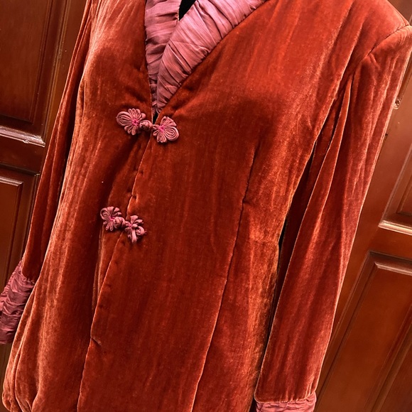DUC LOI SILK-BRIGHT RED SILK VELVET BLAZER SIZE S - Picture 4 of 6